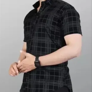 STI Men’s Checked Regular Spread Collar Black Shirts